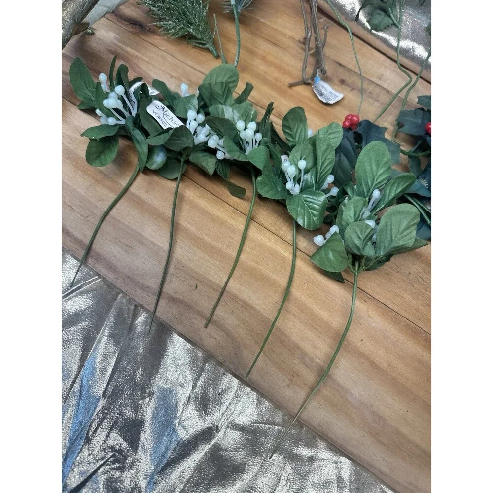 Vintage Plastic Holly & Berry Christmas Faux Greenery Mistletoe Lot 17 Pcs